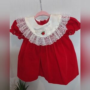 Vintaje Red Baby Dress with Lace Collar